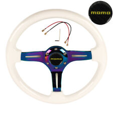 350mm 14 Deep Dish Racing White Wood Momo Steering Wheel Neo-chrome Spoke