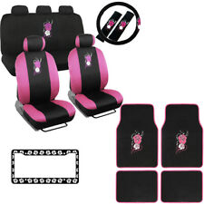 New Pink Hawaiian Flowers Car Seat Covers Floor Mats Steering Wheel Cover Set