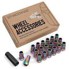 20 12x1.25 Lug Nuts Neochro Neochrome Cone Seat Extended Tuner Open End