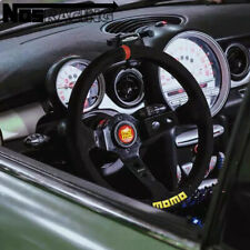 Momo 350mm14 Black Deep Dish Suede Leather Racing Drift Sport Steering Wheel