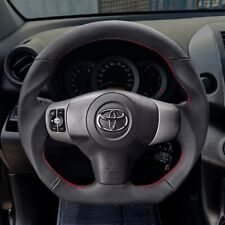 Fit Toyota Rav4 2006-2012 Black Genuine Leather Steering Wheel Red Stitch-sports