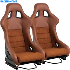 1pcs Brown Car Sport Bucket Racing Seat Set Breathable Mesh Fabric Fiberglass