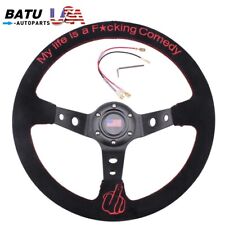 Universal 14350mm Suede Leather Hand Embroidery Racing Steering Wheel 6-hole