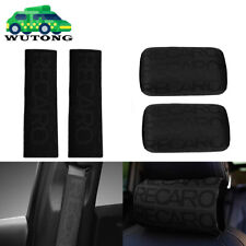 2pcs Recaro Black Fabric Headrest Pillow Seat Belt Cover Racing Seat Material