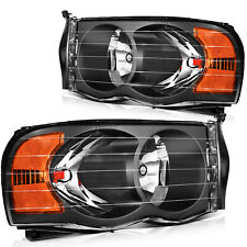 Pair Headlights Assembly For 2002-2005 Dodge Ram 1500 2500 3500 Black Headlamps