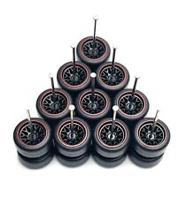 5x Sets Black Bbs W Red Stripe Real Rider Wheel W Rubber Tires For 164 Scale