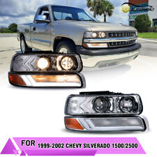 Headlights For 1999-2002 Chevy Silverado 15002500 Chrome Clear Front Lamps Pair