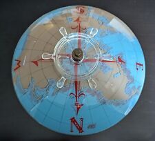 Vtg 50s Compass World Map Globe Light Fixture Two Glass Shades Ship Wheel Finial