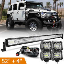 52 Inch Led Light Bar 4 Pods Wire Combo Kit For Jeep Wrangler Jk Tj Yj Cj