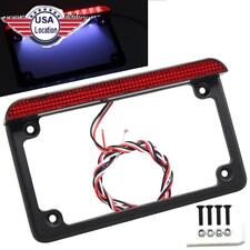Motorcycle License Plate Frame Black With Led Tail Brake Stop Light Universal Us