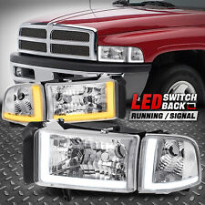 Switchback Dual L-led Drlfor 94-02 Dodge Ram 1500-3500 Headlights Chromeclear