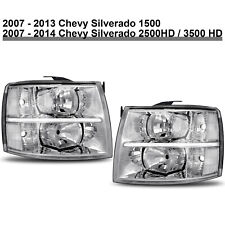 Pair Chrome Headlights Clear Lens For 2007-2013 Chevy Silverado 1500 2500 3500