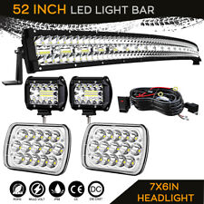 7x6 Led Headlights 52 Light Bar For Jeep Wrangler Yj Xj S10 Chevy Blazer Van