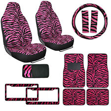 Safari Hot Pink Zebra Print Car Truck Seat Covers Floor Mat Steering Wheel Cover