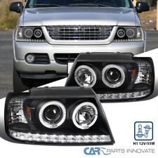 Fits 2002-2005 Ford Explorer Black Led Dual Halo Projector Headlights Head Lamps