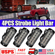 4x 12 Led Strobe Light Bar Car Truck Flashing Warning Hazard Beacon Amberwhite