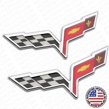 2x For 05-13 C6 Corvette Front Hood Rear Crossed Flags Badge Emblem Chrome Sport