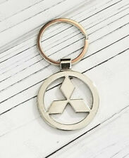 For Mitsubishi Metal Chrome Emblem Cut Out Style Keychain Key Fob Ring Etched