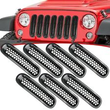 For 07-2017 Jeep Wrangler Front Insert Mesh Grille Grill Trim Cover Carbon Fiber