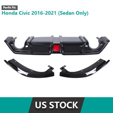 For 2016-2021 Honda Civic Gloss Black Rear Bumper Diffuser Lip W Led Light New