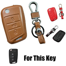 Genuine Leather Car Key Case Cover For Vw Golf Polo Mk7 Tiguan Karoq Skoda Seat