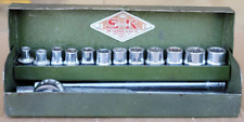Vintage S-k Tools 14-in Dr Socket Set Metal Box Metal Logo Sherman-klove Usa