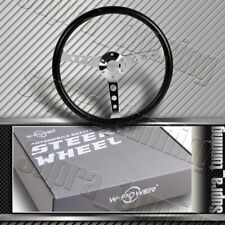 W-power 380mm 15-inch Steering Wheel Black Vinyl Wrap 6-holes Chrome 3-spoke