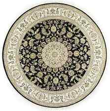 Large Round Rug Black Floral 8x8 Indo-nain Oriental Dining Room Decor Carpet