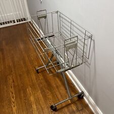 Vintage Rid Jid Metal Wire Laundry Basket Cart Collapsible Folding On Wheels