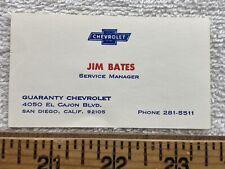 Vintage Business Card Guaranty Chevrolet Dealership San Diego California Bates