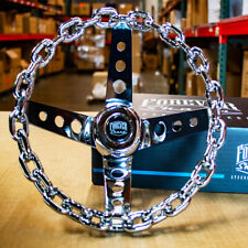 11 Inch Chrome Chain Steering Wheel With Cutout Spokes And Horn Button -3 Hole