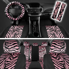 Pinkblack Zebra Animal Print Car Seat Cover Set Fits Car Truck Suv - 12 Pc