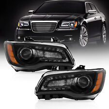 For 2011-2023 Chrysler 300 Black Led Drl Projector Headlights Driver Passenger