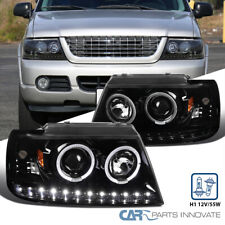 Fits 2002-2005 Ford Explorer Pearl Black Projector Headlights Led Strip Lamps
