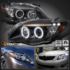 Black Fits 2009-2010 Toyota Corolla Led Halo Projector Headlights Lamp Lr 09-10