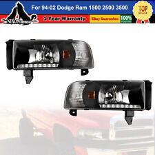 For 94-02 Dodge Ram 1500 2500 3500 Headlights Led Drl Front Lamps Black Clear