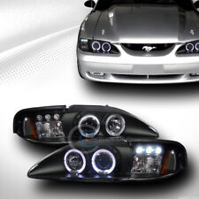 Fits 94-98 Ford Mustang Blk Led Halo Projector Head Lights Corner Parking 1pc Am