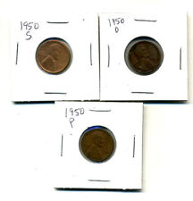 1950 Pds Wheat Pennies Lincoln Cents Circulated 2x2 Flips 3 Coin Pds Set4425