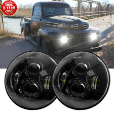 Fit Ford F1 1948 1949 1950 1951 1952 Pair 7 Inch Round Led Headlights Black Dot
