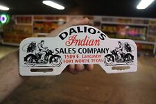 Rare Dalios Indian Motorcycle Dealer Porcelain Metal Topper Sign Worth Texas