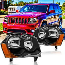 For 2008-2010 Jeep Grand Cherokee Headlights Headlamps Assembly Left Right Black