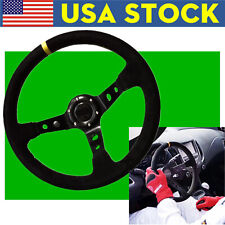 350mm14 Suede Leather Deep Dish Racing Steering Wheel Fit For Omp