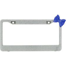Clear 7 Rows Bling Diamond Crystal License Plate Frame With Corner Blue Bow Tie