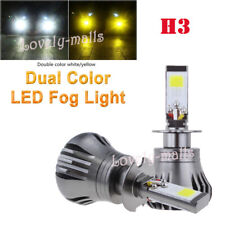 2pcs Led Lights H3 White 6000k3000k Yellow Cob Bulb Dual Color Kit For Fog Ligh