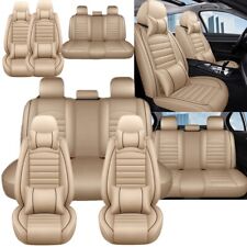 5-seats Car Seat Covers Pu Leather Front Rear Cushion Full Set Universal Beige