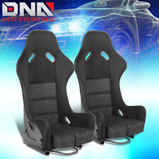 Universal Fixed Position Suede Leather Bucket Racing Seats W Side Sliders Black