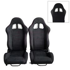 2 Pcs Universal Black Suede Leather Racing Seat Red Stitch Reclinable Cloth