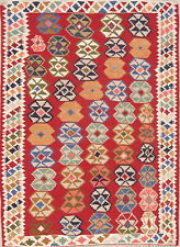 Red Geometric Kilim Shiiraaz Reversible Rug 4x6 Flat Woven Wool Tribal Carpet