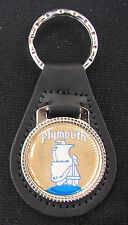 Vintage Plymouth Ship 3381 Black Leather Chrome Key Ring 1958 1959 1960 1961