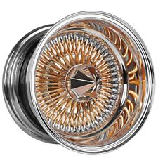 14x7 Wire Wheels Reverse 100-spoke Straight Lace Gold With Chrome Lip Rimsw23
